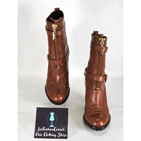 Michael Kors Women's Brown Leather High Heel Mid Calf Boots  Size 10W 302 - Picture 2 of 15